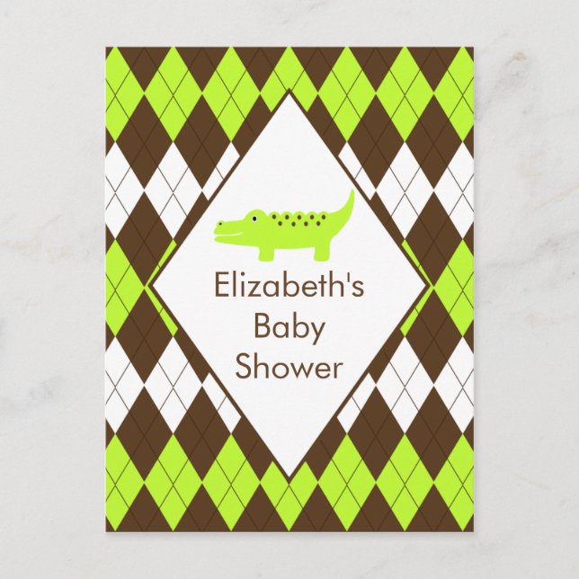 Cute Preppy Alligator Baby Shower OSA Post Card Inbjudan Vykort (Framsida)