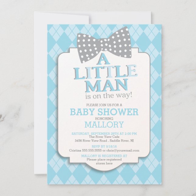 Cute Preppy Bow Tie Argyle Little Man Baby Shower Inbjudningar (Framsida)