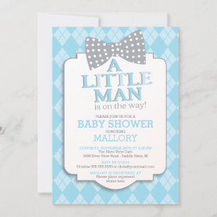 Cute Preppy Bow Tie Argyle Little Man Baby Shower Inbjudningar