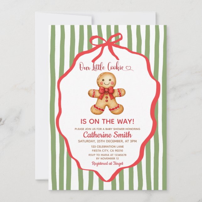 Cute Preppy Gingerbread Christmas Baby Shower  Inbjudningar (Framsida)