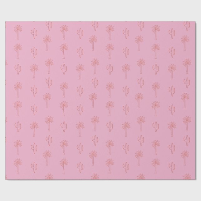 Cute Preppy Handflatan Träd och Cactus Retro Rosa Presentpapper (Platt)