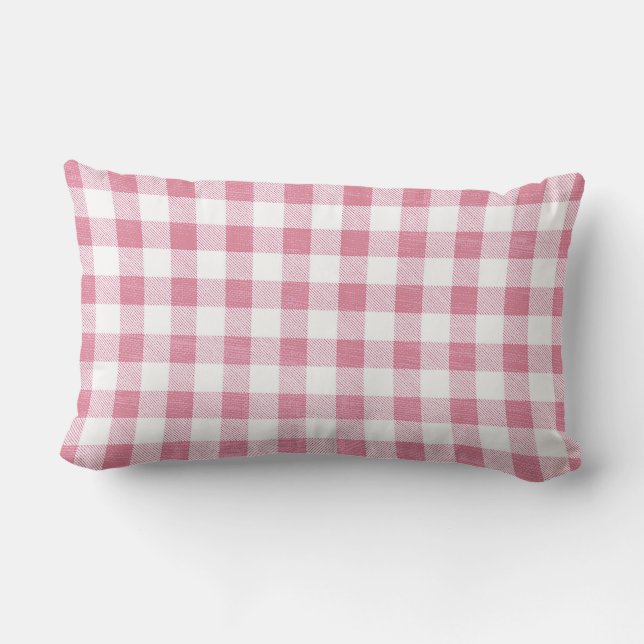 Cute Preppy Rosa Gingham Play Mönster Lumbarkudde (Baksida)