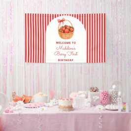Cute Preppy Striped Berry First Birthday Welcome