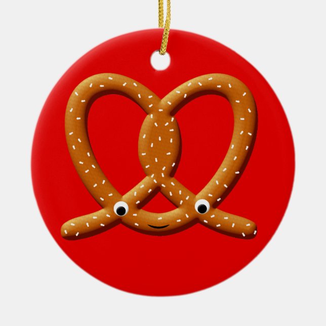 Cute Pretzel Teckning-utskrifter Julgransprydnad Keramik (Framsidan)