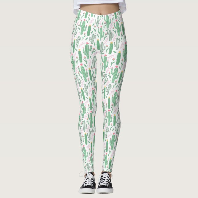 Cute Prickly Cactus Mönster Leggings (Framsida)