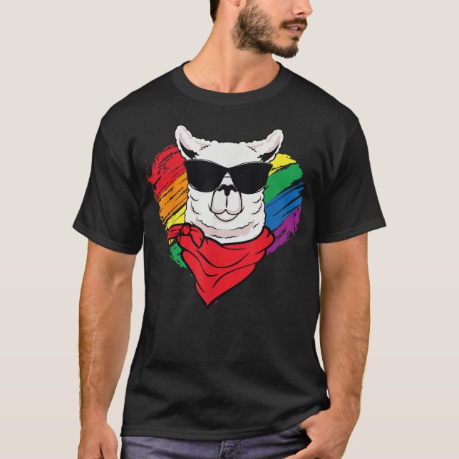 Cute Pride LLama Sunglasses Funny LGBTRainbow  T Shirt (Framsida)