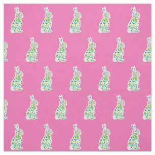 Cute Primroses Blommigt Bunnies Mönster på Rosa Tyg
