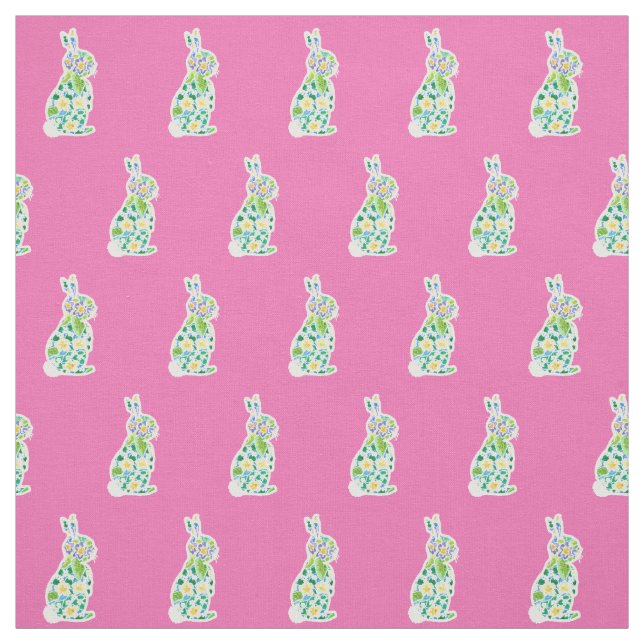 Cute Primroses Blommigt Bunnies Mönster på Rosa Tyg (Provkarta)