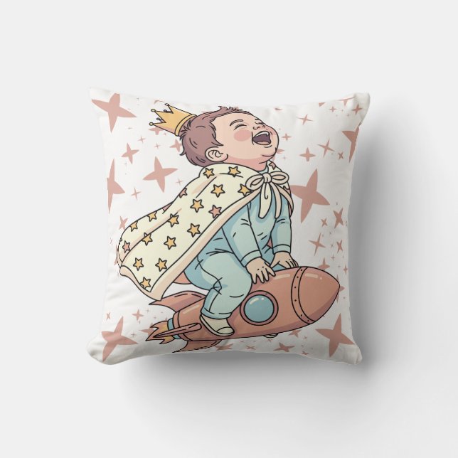 Cute Princess Astronaut Baby Rocket Space Art Kudde (Framsida)