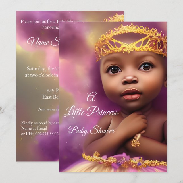 Cute Princess Baby Shower Ethnic Girl Inbjudningar (Fram/baksida)