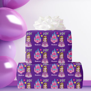 Cute Princess Castle Anpassningsbar Lila Birthday  Presentpapper
