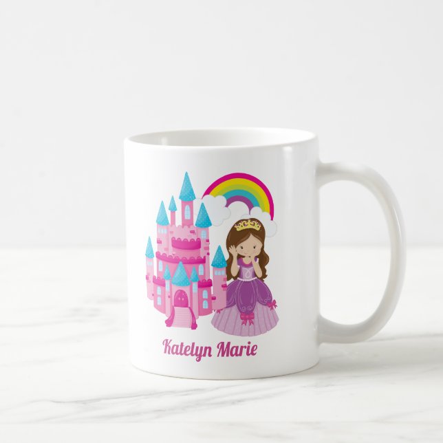 Cute Princess Castle Kids Rosa Personlig Kaffemugg (Höger)