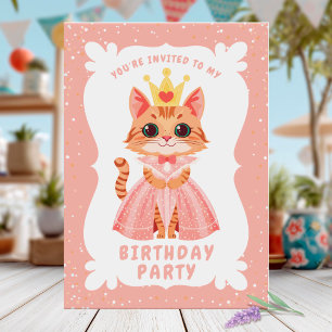 Cute Princess Cat Födelsedagsfest Inbjudningar