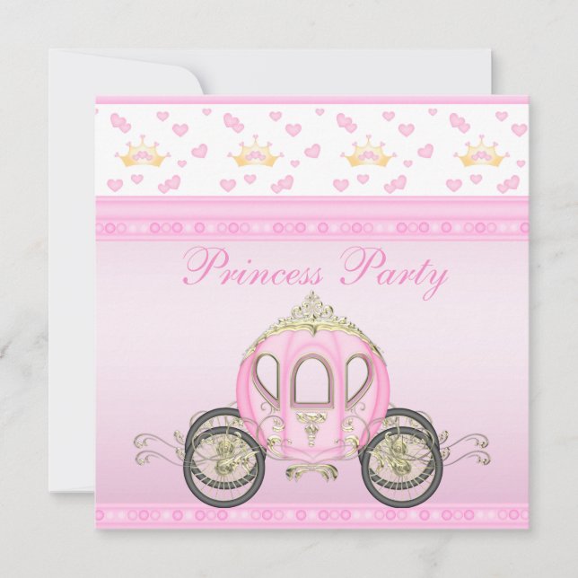 Cute Princess Coach Rosa Födelsedagsfest Inbjudningar (Framsida)