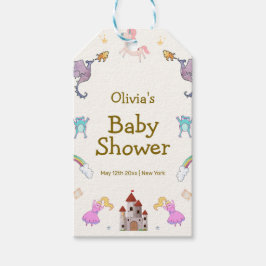 Cute Princess Dragon Unicorn Baby Shower Presentetikett