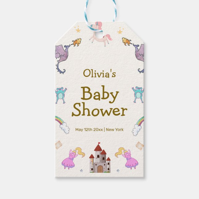 Cute Princess Dragon Unicorn Baby Shower Presentetikett (Framsidan)