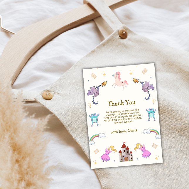 Cute Princess Dragon Unicorn Baby Shower Tack Kort (Cute Princess Dragon Unicorn Baby Shower Thank You Card)