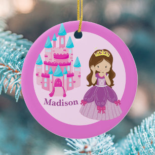 Cute Princess Girl Anpassningsbar Kids Rosa jul Julgransprydnad Keramik