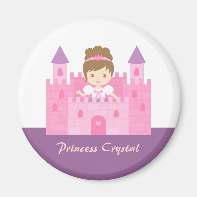 Cute Princess Girl i Rosa Castle Fairytale Magnet (Framsidan)