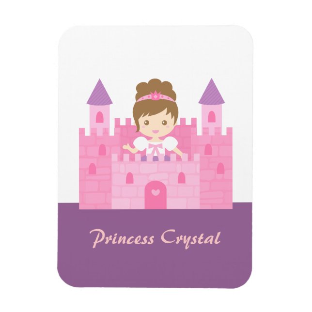 Cute Princess Girl i Rosa Castle Fairytale Magnet (Vertikal)