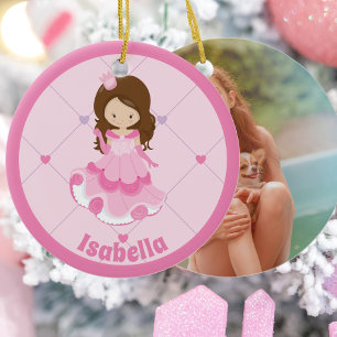 Cute Princess Girl Rosa Anpassningsbar Photo on Ba Julgransprydnad Keramik
