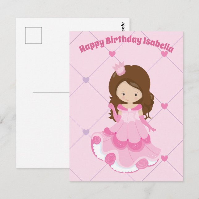 Cute Princess Girl Rosa Kids Anpassningsbar Gratti Vykort (Fram/baksida)