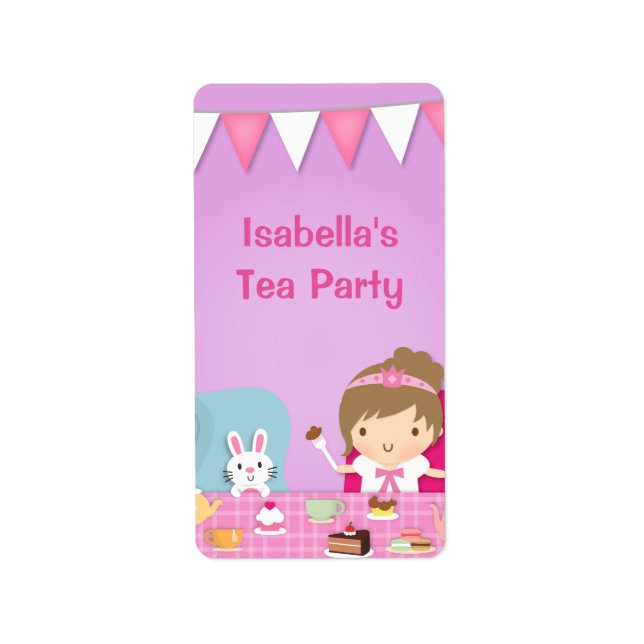 Cute Princess Girl Tea Party Birthday Adressetikett (Framsidan)