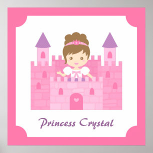 Cute Princess i Rosa Castle Girls Bedroom Decor Poster
