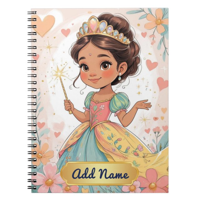 Cute Princess Notebook - Lägg till Namn Anteckningsbok (Framsidan)