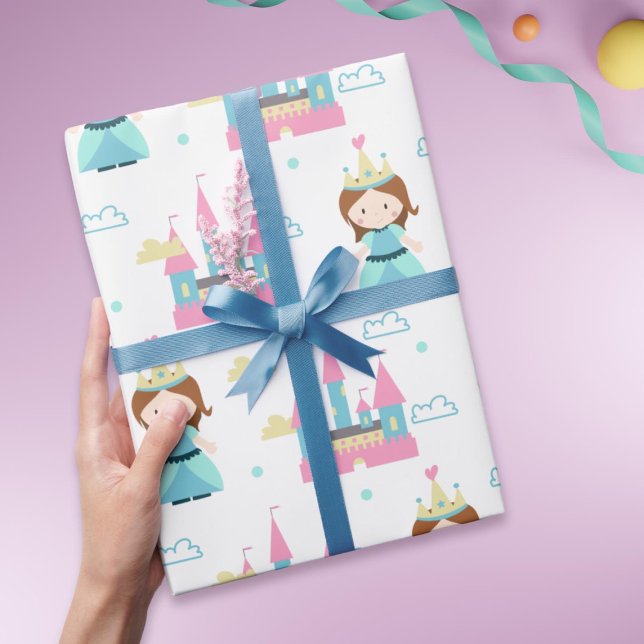 Cute Princess och Castle Rosa and Blue Presentpapper (Skapare uppladdad)