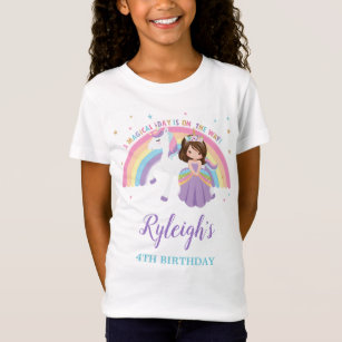Cute Princess och Unicorn Rainbow Birthday Outfit  T Shirt
