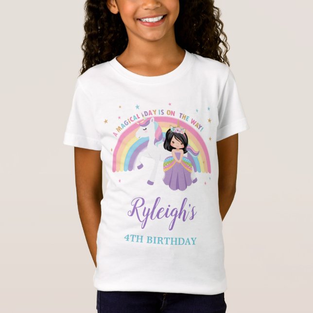 Cute Princess och Unicorn Rainbow Birthday Outfit T Shirt (Framsida)