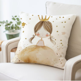 Cute Princess Pillow med Golden Krona, Fairy Tale Kudde