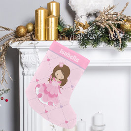 Cute Princess Rosa Hearts Little Girl Monogram Liten Julstrumpa