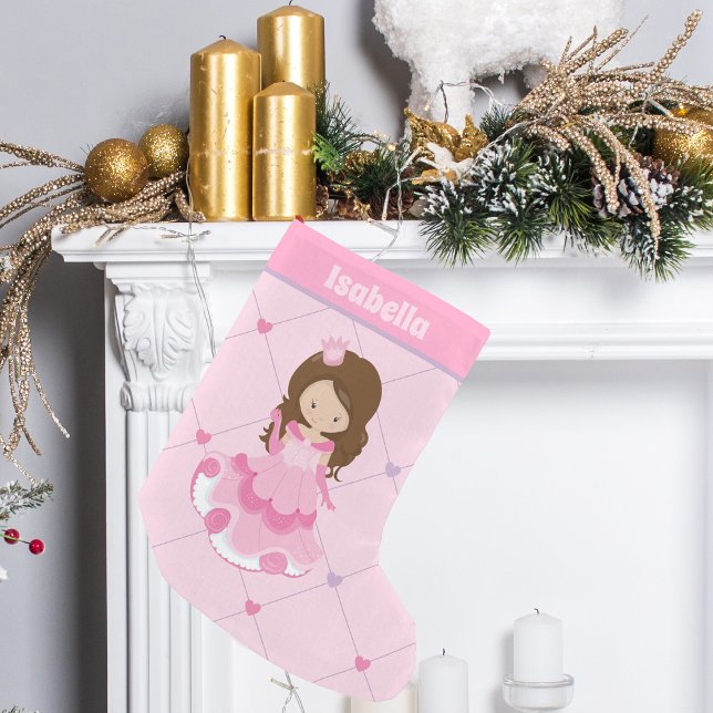 Cute Princess Rosa Hearts Little Girl Monogram Liten Julstrumpa (Skapare uppladdad)