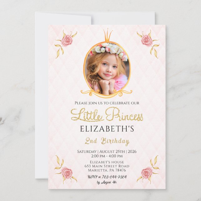 Cute Princess Theme Photo Birthday Party Inbjudningar (Framsida)
