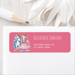 Cute Princess & Unicorn Rosa Back to school Returadress Etikett