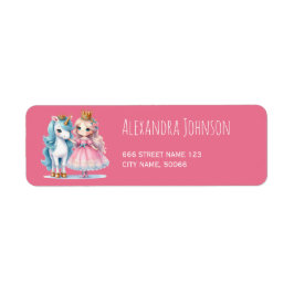 Cute Princess & Unicorn Rosa Back to school Returadress Etikett