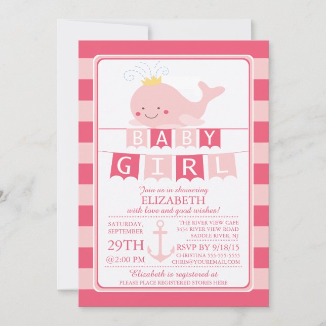 Cute Princess Whale Girl Baby Shower-inbjudan Inbjudningar (Framsida)