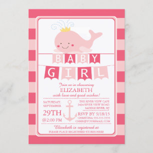 Cute Princess Whale Girl Baby Shower-inbjudan Inbjudningar