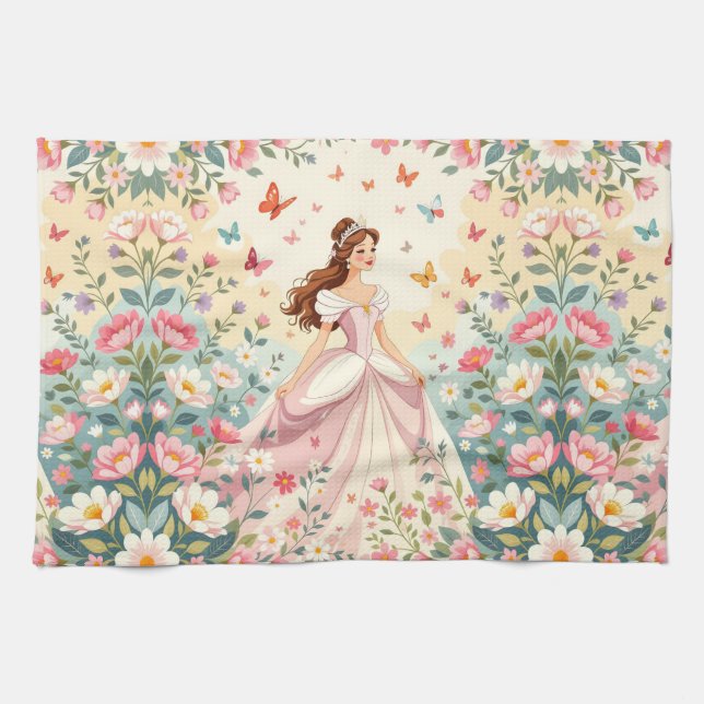 Cute princess with butterflies kökshandduk (Horisontell)
