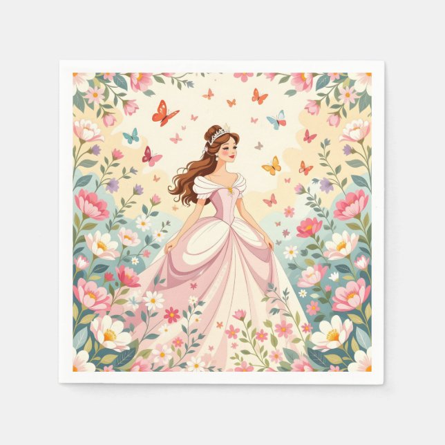 Cute princess with butterflies pappersservett (Framsidan)