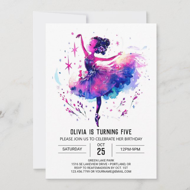 Cute Printable Ballerina Birthday Inbjudningar (Framsida)