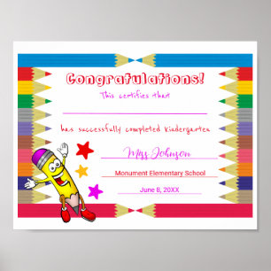 Cute Printable Kindergarten Studenten-certifikat Poster
