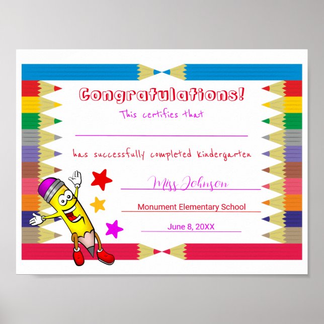 Cute Printable Kindergarten Studenten-certifikat Poster (Framsidan)