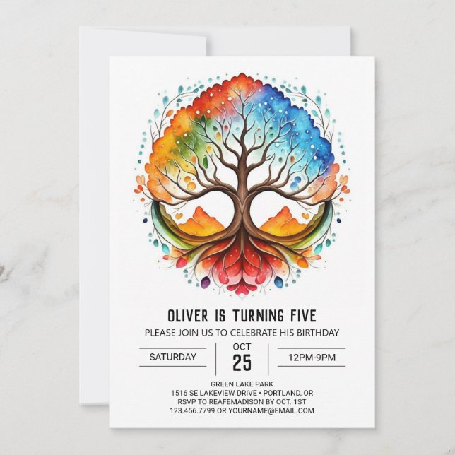 Cute Printable Livets träd Birthday Inbjudningar (Framsida)