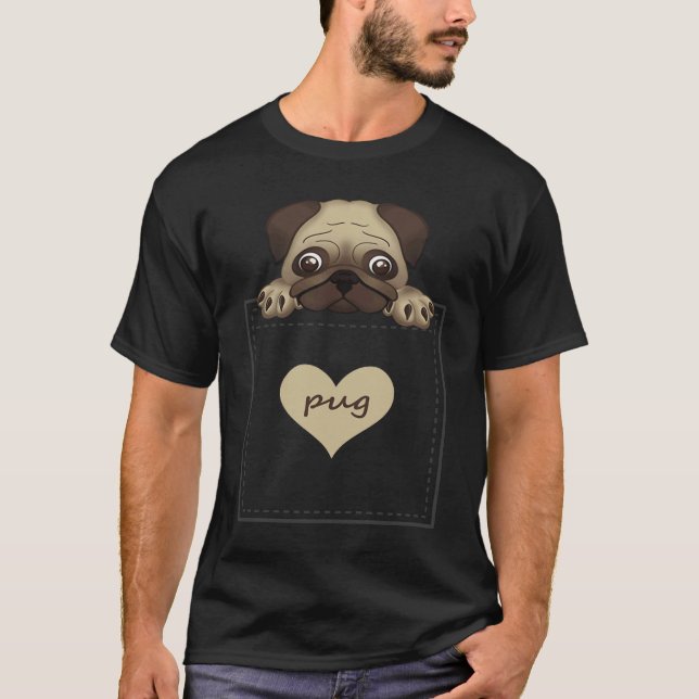 cute printed pug in  pocket men women girls boys t shirt (Framsida)