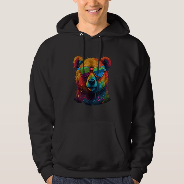 Cute Pro Gay Bear Sunglasses Pride 2023 Rainbow LG Hoodie (Framsida)