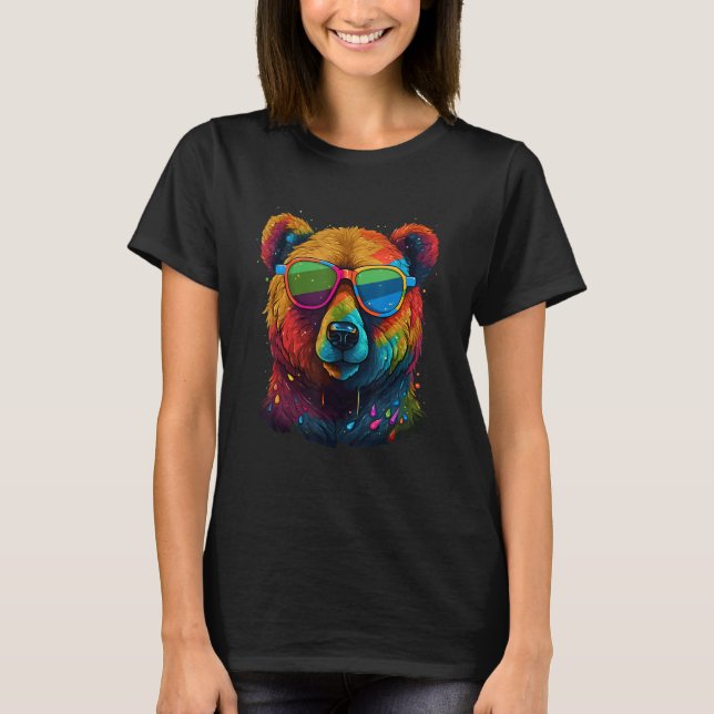 Cute Pro Gay Bear Sunglasses Pride 2023 Rainbow LG T Shirt (Framsida)
