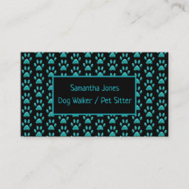 Cute Professionell Dog Walker Black Teal Paw Skriv Visitkort